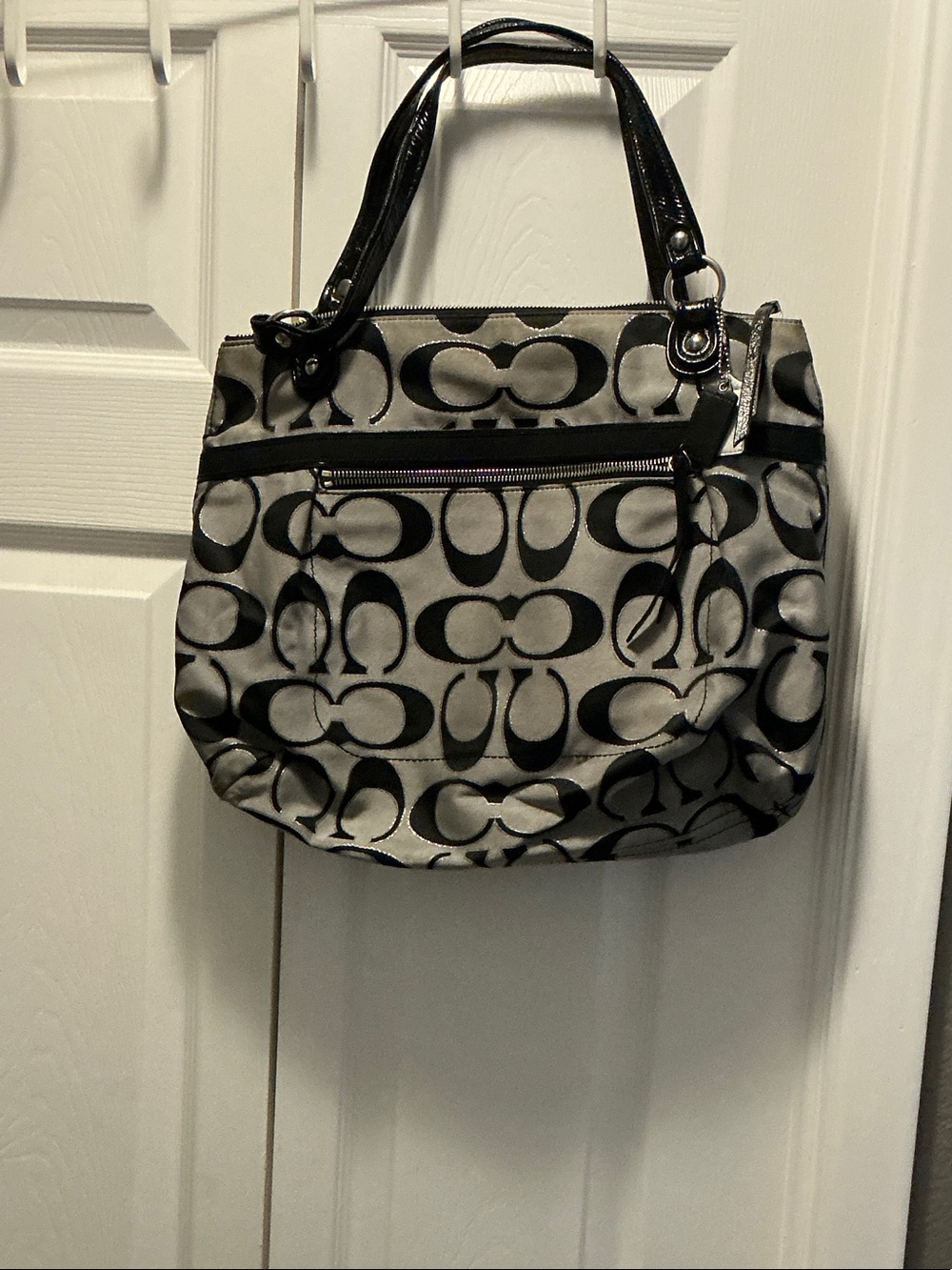 Coach Black and Gray Signature Shoulder Bag